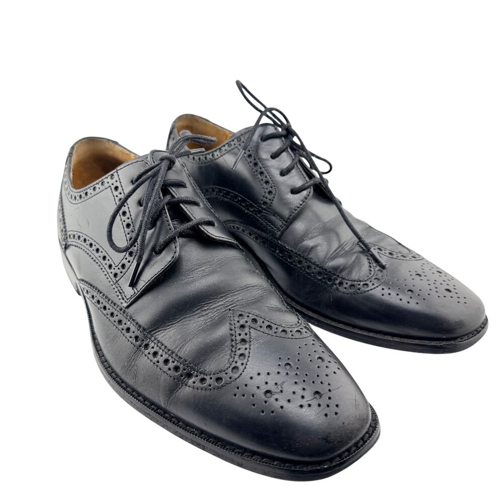 Cole Haan Leather Wingtip Oxford Vintage Style Black Mens 9.5 Dress Shoes